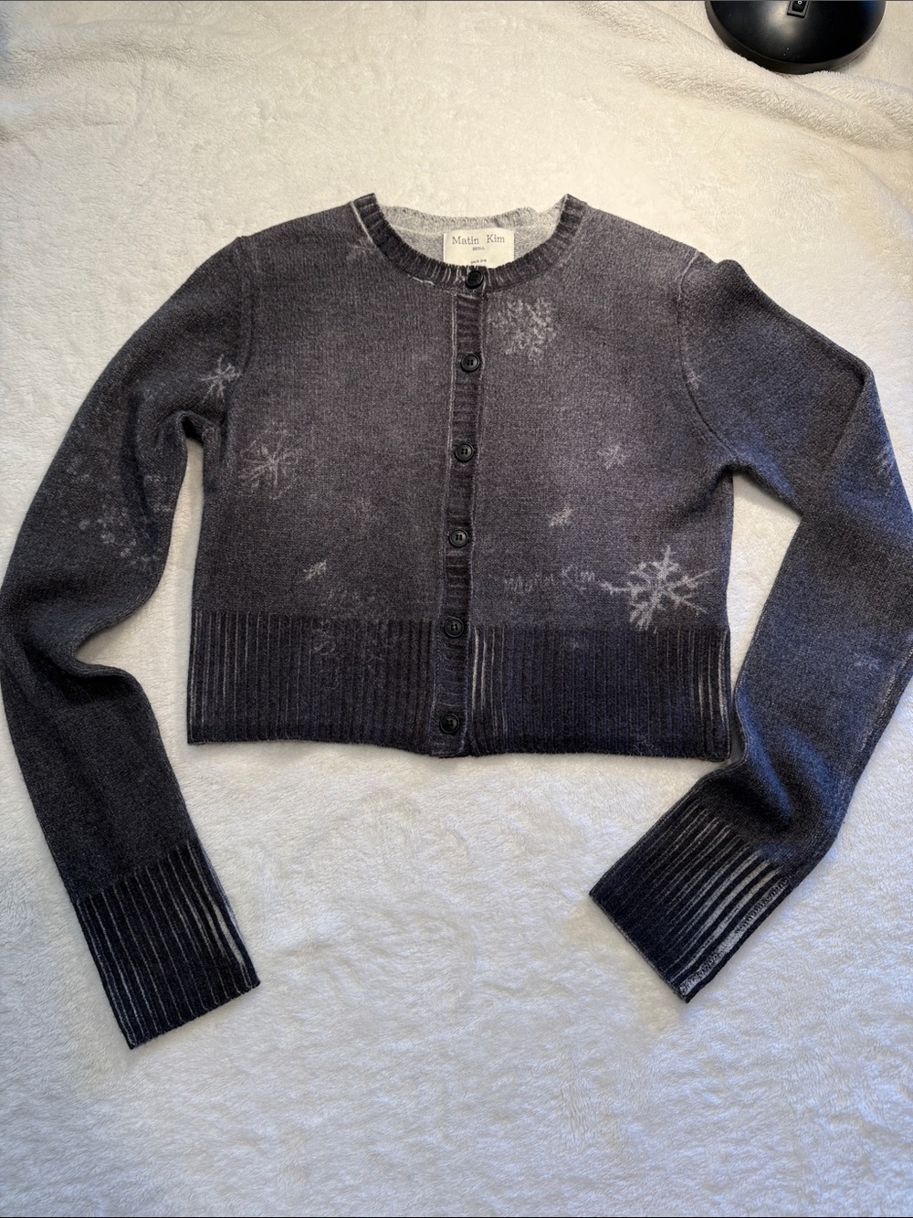 Matin Kim Snow Graphic Wool Charcoal Cardigan